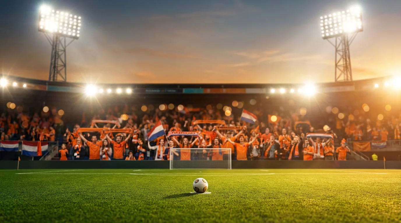 Nederlands voetbalstadion tijdens een Eredivisie wedstrijd met enthousiaste supporters
