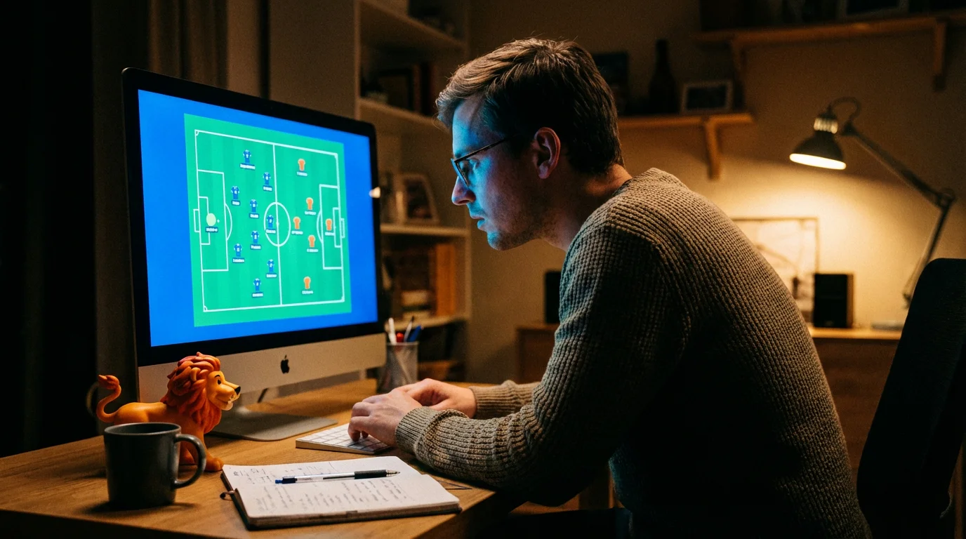Voetballiefhebber analyseert tactische opstelling voor Eredivisie weddenschap