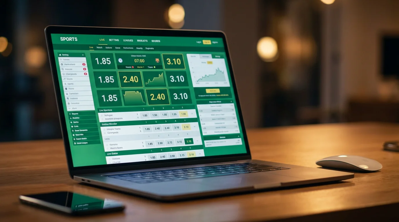 Close-up van een laptop scherm met live wedden interface en veranderende quoteringen