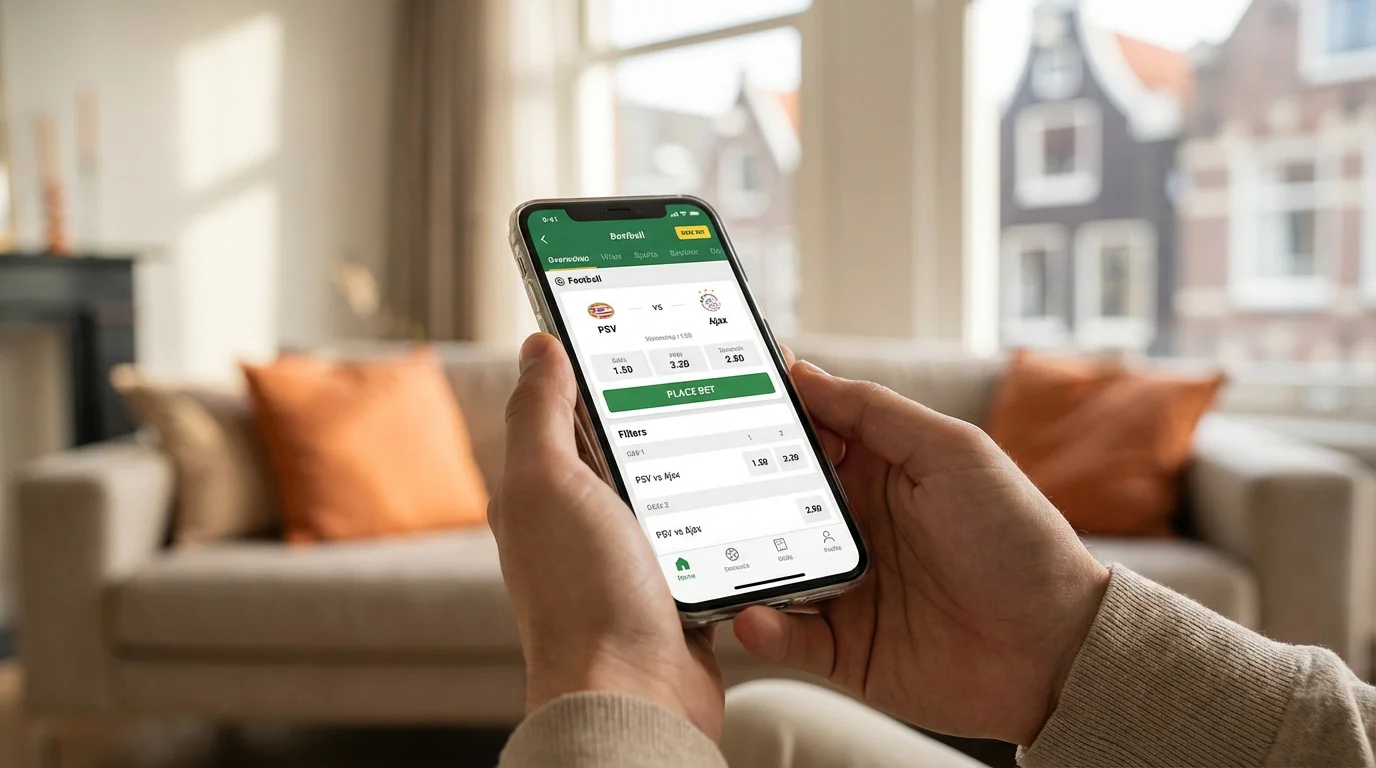 Smartphone met sportwedden app voor Eredivisie wedstrijden